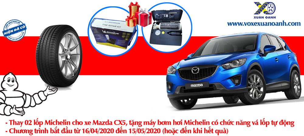 Thay 02 lốp Michelin cho Mazda CX5, tặng máy bơm Michellin có chức năng vá tự động